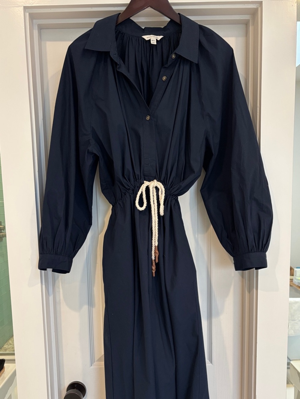 Banana Republic Navy Maxi Shirt Dress with Rope Waist